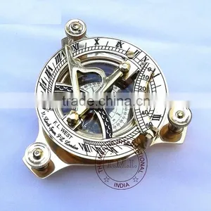 SUNDIAL COMPASS - BRASS SUN DIAL COMPASS - NAUTICAL VINTAGE 3" SUNDIAL - MARINE GIFT thumbnail-1
