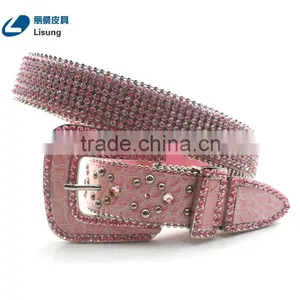 Western Cowgirl Pink Crocodile Leather Rhinestone Diamond Studded Chain Belt thumbnail-1