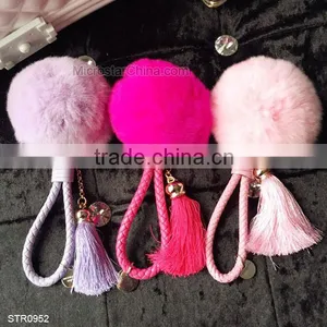 8cm Real Rex Rabbit Fur Ball PomPom Tassel Keychain Decorative Handbag Rings thumbnail-1