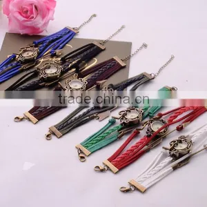 <<<2016 Vintage Excellent Clasps Woven Quartz Bangle Wrap For Unisex Love Gift Fashion Adjustable Leather Bracelets Watch / thumbnail-3