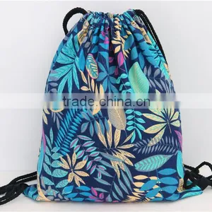 Foliage Pattern Blue Canvas Backpack thumbnail-2
