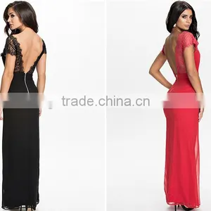 Plain Dye Slim Fit Elegant Red Backless Shortsleeve Lace Evening Dress thumbnail-2