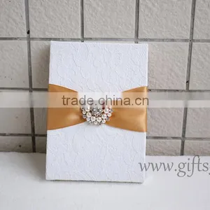 Elegant White Wedding Invitation Card Box With Pearl Brooch thumbnail-5