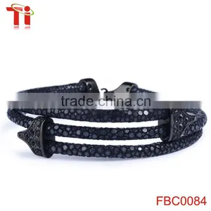 2016 3A Black Gemstone Charm Bracelet, Mens Jewelry Three-loop Wholesale Stingray Bracelet thumbnail-1