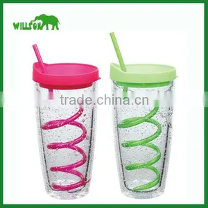 Double Wall Plastic Tumbler With Spiral Straw thumbnail-1