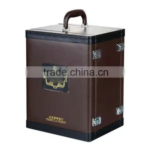 Wholesale Custom High-grade PU Leather 6 Bottles of Red Wine Box, Deep Coffee Color Display Box thumbnail-1