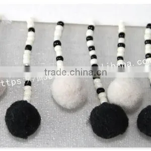 Newest 7cm Width Black/white Handmade Beaded Pom Pom Fringe Wholesales thumbnail-4
