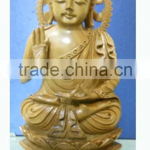 God Buddha Statue Wooden Handicraft Artisan Buddhism Sculptural Decor Gift Carving Handmade Sandalwood Artisan Indian Art Galler thumbnail-1