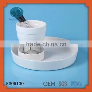 Ceramic Fondue Set, Ceramic Chocolate Fondue Set With Base Plate thumbnail-1