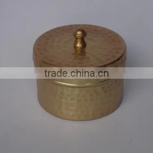 Hammered Mat Brass Finish Candle Holder With Cover Out Wax thumbnail-1