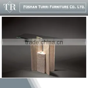 Modern Nature White Marble Travertine Console Table With Glass Top thumbnail-6