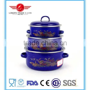 3pcs Multi-purpose Enamel Drum Shape Cookware Enamel Cassrole/cooking Pot thumbnail-1