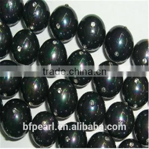 Pearl Jewelry 16" 16mm Black Loose Shell Pearl With 4 Crystal Beads thumbnail-1
