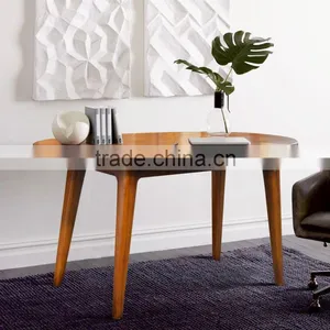 Coffee Table Teak Wood Whit Oval Shape Top Model Natural Color thumbnail-1