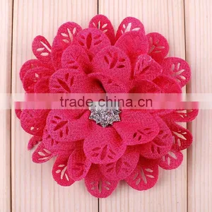Hot Cutting Fabric Flower With Rhinestone Center for Kids Hair Accessories thumbnail-2