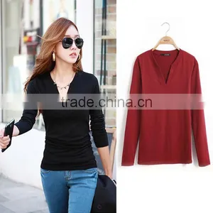 FASHION WOMEN V NECK CASUAL LONG SLEEVE T SHIRT TOPS thumbnail-2
