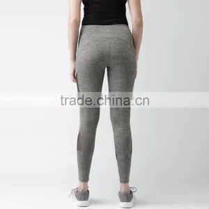 Women Wearing Grey Melange Net Panelled Tights Seamless Yoga Pants thumbnail-3