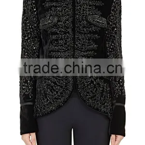 2016 High Quality Lady Fancy Embellished Black Velvet Jacket thumbnail-1