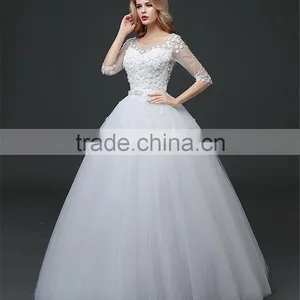 MGOO Beaded Embroidery Wrap Chest Cream Crepe Empire Vintage Wedding Dress Formal Dress With Half Sleeve thumbnail-4