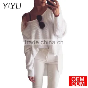 Sexy off Shoulder Split Knitted Sweater Women Brand Black Pullovers Knitwear Autumn Winter 2017 White Jumper Pull Femme thumbnail-1
