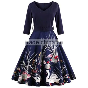 BoatNeck Sleeveless Vintage Tea Dress With Belt thumbnail-3