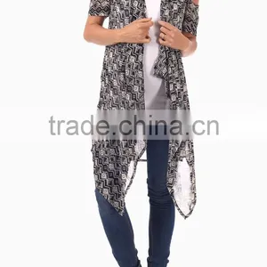BLACK WHITE TRIBAL OPEN SHOULDER CHIFFON MATERNITY CARDIGAN thumbnail-1