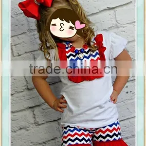 4th of July Outfit Chevron Conice Baby Girls Clothing Cheap Wholesale Ruffle Clothing thumbnail-1