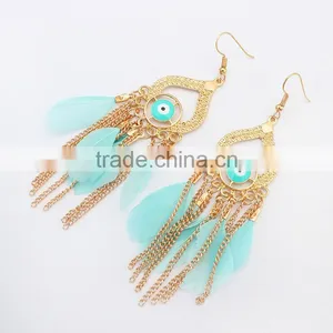 Wholesale New Design Eye Feather Gold Tassels Earrings for Women thumbnail-2