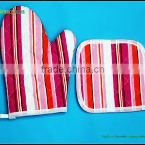 Cotton Printed Yellow Stripe Oven Mitt & Pot Holder Factory Eco Friendly Pot Holders and Oven Mitts 2 Kitchen Sets-oven thumbnail-6