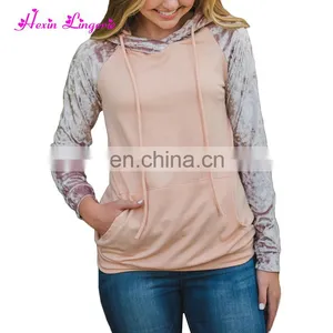 Factory Price Pink Plum Velvet Latest Design Crewneck Sweatshirt With Pockets thumbnail-2