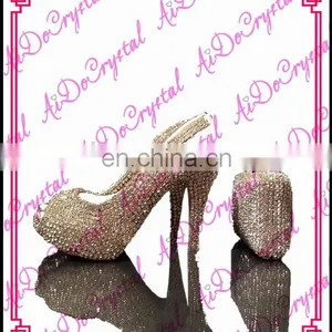 Aidocrystal Designer Glitter Beaded Slingback High Heel Party Wedding Shoes and Bag Set thumbnail-1