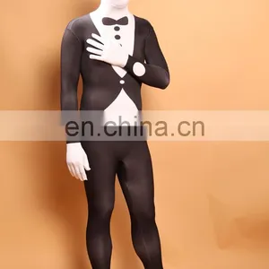 Black & White Slender Man Spandex Lycra Bodysuit Zentai Suits Halloween Fancy Dress thumbnail-1
