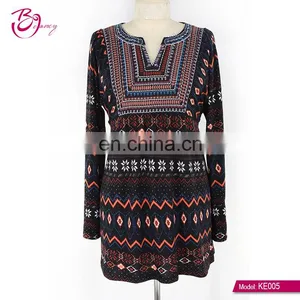 Spandex Ethnic Digital Printing Burgundy Gypsy Design Ropa Mujer Tunic for Old Ladies thumbnail-1