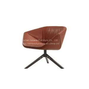 Modern Leather Cushion Single Metal Base Living Room Coffee Chair thumbnail-2