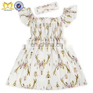 Baby Girls Flower Deer Beautiful Children Summer Clothes Cheap Baby Frock Design Kids Girls Party Dresses thumbnail-6