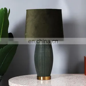 Unique Relief Surface Design Green Cylinder Shape Hotel Ceramic Night Lamp for Living Room thumbnail-1