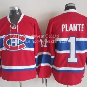 Montreal Canadiens #1 Plante Throwback Red Jersey thumbnail-1
