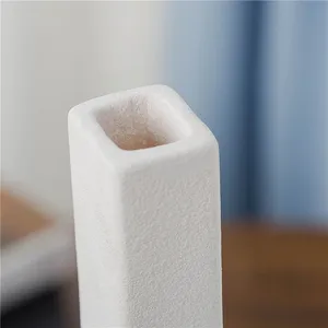 Jingdezhen White Geometry Frosted Hand Woven Rope Ceramic Flower Vase Art Decoration thumbnail-2
