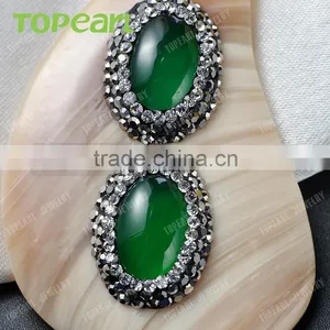 Topearl Jewelry Fashionable White Shell Pendant Rhinestones Clay Pave Green Agate Stone Pendant Designs for Women SPD07 thumbnail-1