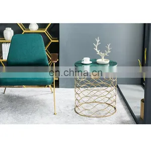 Cheap Living Room Gold Base Round Marble Top Modern Metal Gold Round Coffee Table Set thumbnail-1