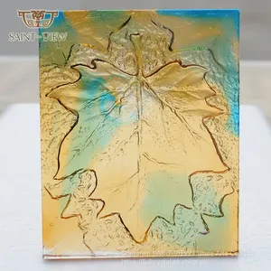 Lost-Wax Casting Pate de Verre Crystal Glass Liuli Leaf Sculpture Wall Relief thumbnail-1