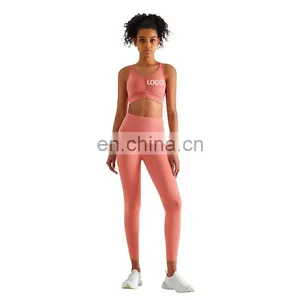 New In Stock Front Wrinkle Push-up Bra Matching Tummy Control Leggings 2PCS Yoga Set Women Sports Gym Fitness Wear Clothes thumbnail-1