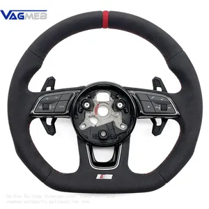 For Audi A3 A4 A5 S3 S4 S5 B9 Full Alcantara Red Stitching Steering Wheel With Key Button Frame Assembly thumbnail-1
