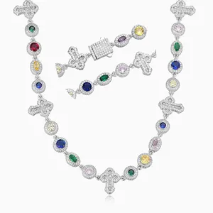 Shining Star Jewelry Colored Gemstones Oval Round Cut Baguette Cross Necklace thumbnail-2