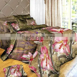 100% POLYESTER IMITATED REACTIVE PRINTING FLOWER PINK COFFEE COLOR 3D BEDDING SETS thumbnail-1