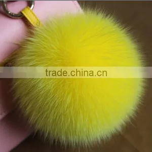 High Grade Personalized Real Racoon Fox Fur Pom Pom Metal Keychains thumbnail-1