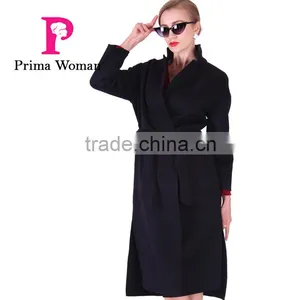 2016 New Design Spring Women Length Slim Fit Wool Trench Coat With Belt thumbnail-1