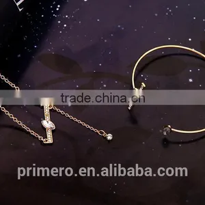 Wedding Women Gold Plated Lovely Charm Rectangle Earring Necklace Ring 3 Pcs Statement Jewelry Set thumbnail-6