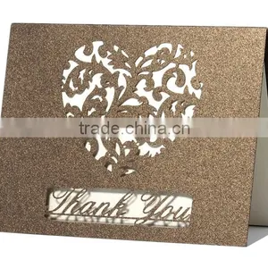 Gold Pink Heart Shape Laser Cut Table Thansk You Card thumbnail-1