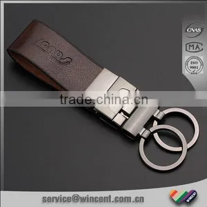 Blank Brown Leather Double Rings Keychain thumbnail-1